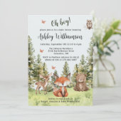 Niedlich Oh Boy Woodland Animals Grüne Kinderdusch Einladung (Stehend Vorderseite)