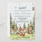 Niedlich Oh Boy Woodland Animals Grüne Kinderdusch Einladung (Vorderseite)