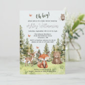 Niedlich Oh Boy Woodland Animals Grüne Kinderdusch Einladung (Stehend Vorderseite)