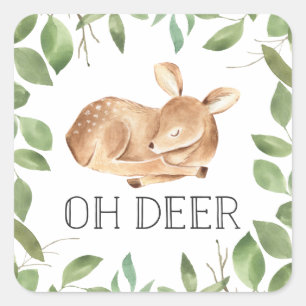 Niedlich Oh Deer Baby Dusche Quadratischer Aufkleber