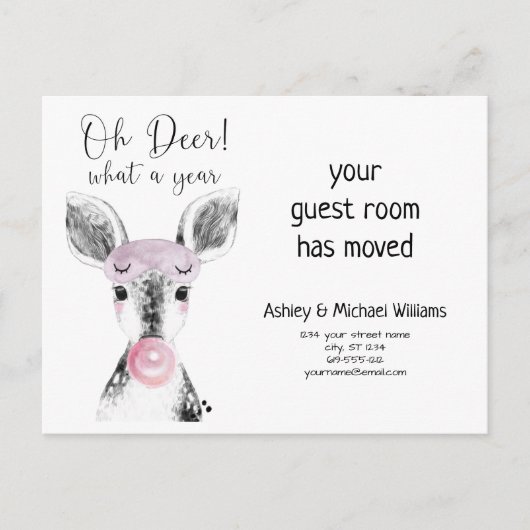 Niedlich Oh Deer Was für ein Jahr bewegende Ankünd Ankündigungspostkarte (Vorderseite)