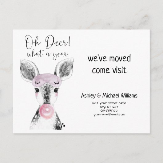 Niedlich Oh Deer Was für ein Jahr bewegende Ankünd Ankündigungspostkarte (Vorderseite)