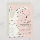 Niedlich Oh Girl Niedlich Rabbit Pink Babydusche Einladung (Vorne/Hinten)