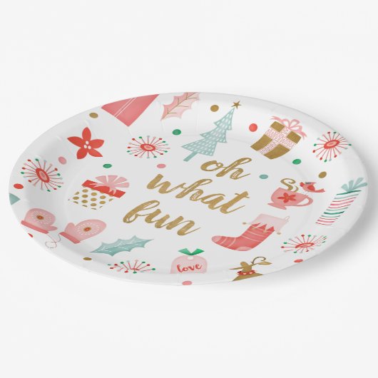 Niedlich Oh, was Spaß Weihnachten Party Pappteller (Schrägansicht)