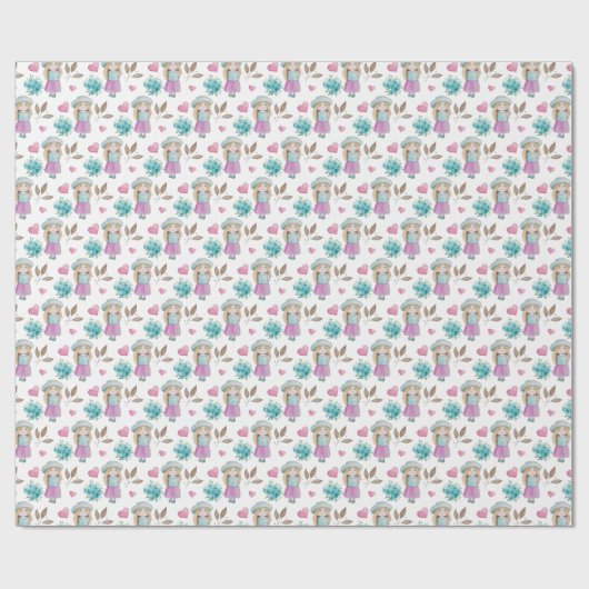 Niedlich Oink Blue Flower Giro Geschenkpapier (Flach)