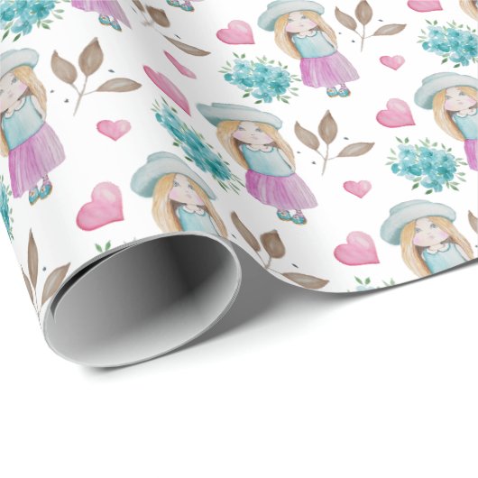 Niedlich Oink Blue Flower Giro Geschenkpapier (Rolleneckpunkt)