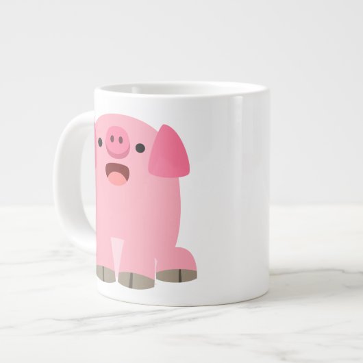 Niedlich Oinking Cartoon Pig Jumbo-Tasse (Vorderseite Links)