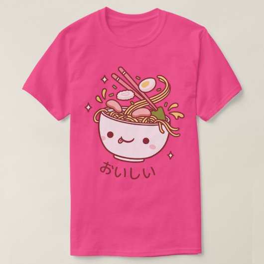 Niedlich Oishii Japanisch Ramen Noodles Spilling T T-Shirt (Design vorne)