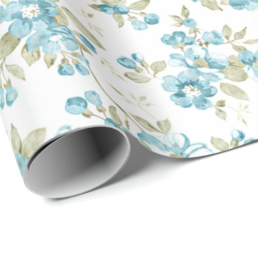 Niedlich Olive Green Aqua Türkis Flora Aqua Geschenkpapier (Rolleneckpunkt)
