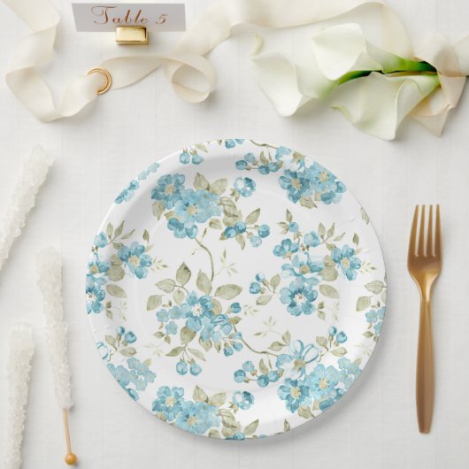 Niedlich Olive Green Aqua Türkis Flora Aqua Pappteller (Hochzeit)