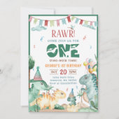 Niedlich One Dino Mite Dinosaur 1. Geburtstag Einladung (Vorderseite)