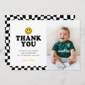 Niedlich One Happy Typ Happy Foto Boy 1. Geburtsta Dankeskarte (Vorne/Hinten)