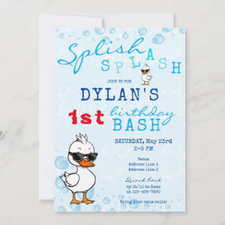 Niedlich One Lucky Rubber Duck Blue 1. Geburtstag Einladung