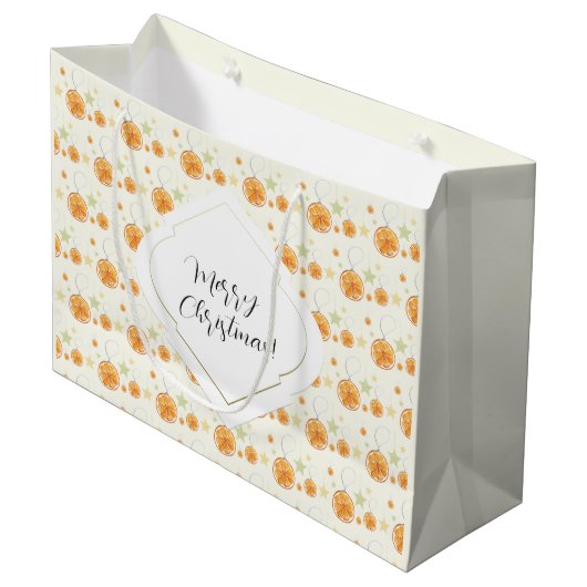 Niedlich Orange Beige Weihnachtswasser-Farbmuster Große Geschenktüte (Vorderseite Schrägansicht)