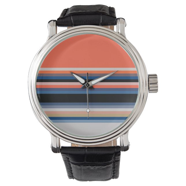 Niedlich-orange-blaue Streifen Armbanduhr (Vorderseite)