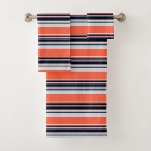 Niedlich-orange-blaue Streifen Badhandtuch Set (Insitu)