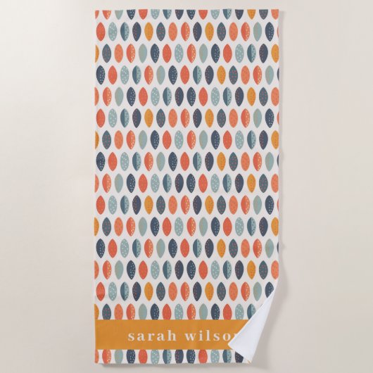 Niedlich Orange Blue Custom Leafy Botanical Patter Strandtuch (Vorderseite)