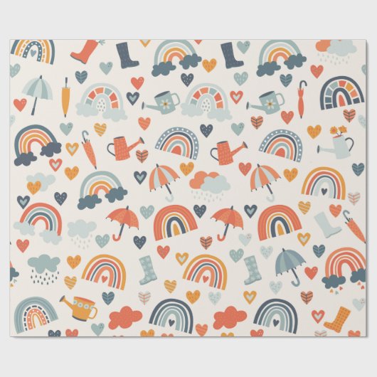 Niedlich Orange Blue Spring Rainbow Clouds Pattern Geschenkpapier (Flach)