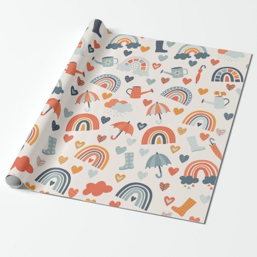 Niedlich Orange Blue Spring Rainbow Clouds Pattern Geschenkpapier (Ungerollt)