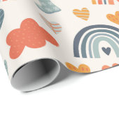 Niedlich Orange Blue Spring Rainbow Clouds Pattern Geschenkpapier (Rolleneckpunkt)
