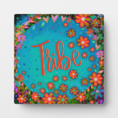 Niedlich Orange Blume Blue Whimsical Stamm Easel Fotoplatte (Vorderseite)