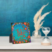 Niedlich Orange Blume Blue Whimsical Stamm Easel Fotoplatte (InSitu)