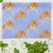 Niedlich Orange Blume Nahtlos auf Kariert Blue Geschirrtuch (Gefaltet)