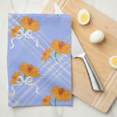 Niedlich Orange Blume Nahtlos auf Kariert Blue Geschirrtuch (Viertel Falte)