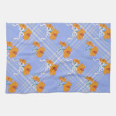 Niedlich Orange Blume Nahtlos auf Kariert Blue Geschirrtuch (Horizontal)