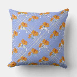 Niedlich Orange Blume Nahtlos auf Kariert Blue Kissen