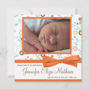 Niedlich Orange Blume Pattern Baby Girl Ankündigun Ankündigung