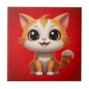 Niedlich Orange Cat Cartoon Style Character-89738 Fliese
