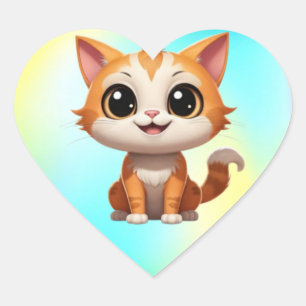 Niedlich Orange Cat Cartoon Style Character-89738 Herz-Aufkleber