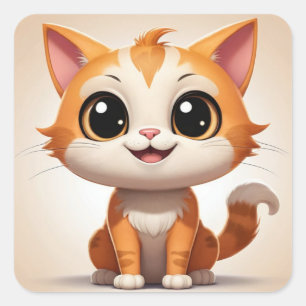 Niedlich Orange Cat Cartoon Style Character-89738 Quadratischer Aufkleber