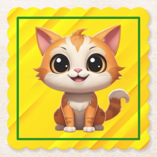 Niedlich Orange Cat Cartoon Style Character-89738 Untersetzer (Vorderseite)
