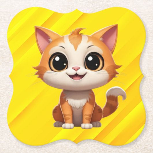 Niedlich Orange Cat Cartoon Style Character-89738 Untersetzer (Vorderseite)