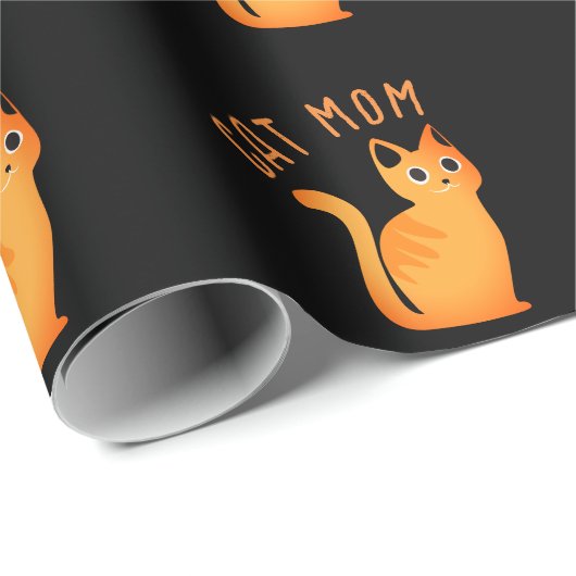 Niedlich Orange Cat Mama Tabby Kitten auf schwarz Geschenkpapier (Rolleneckpunkt)