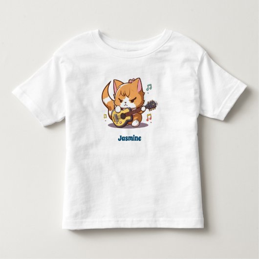 Niedlich Orange Cat Playing Guitar Kleinkind T-shirt (Vorderseite)