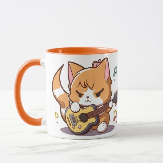 Niedlich Orange Cat Playing Guitar Tasse (Links)