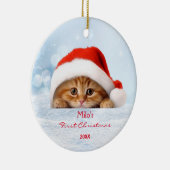 Niedlich Orange Cat Red Weihnachtsmannmütze Paw Pe Keramik Ornament (Rechts)