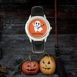 Niedlich Orange Circle Lächeln Halloween Ghost Armbanduhr