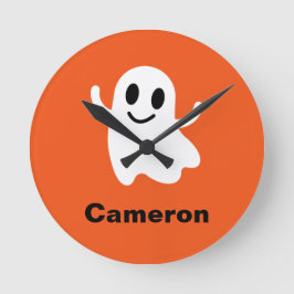 Niedlich Orange Circle Lächeln Halloween Ghost Runde Wanduhr