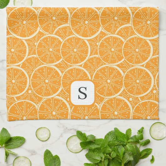 Niedlich Orange Citrus Fruit Mit Monogramm erste Geschirrtuch (Gefaltet)