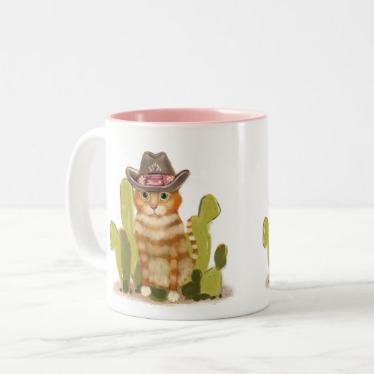 Niedlich Orange Cowboy Cat Zweifarbige Tasse (Vorderseite Links)