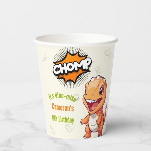 Niedlich Orange Dinosaur T-Rex Pappbecher (Rückseite)