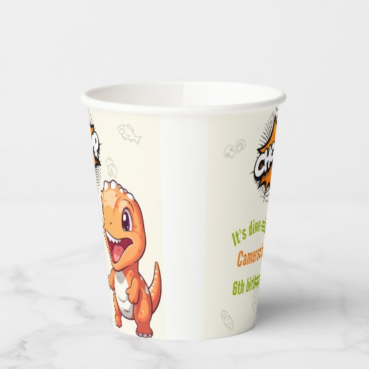 Niedlich Orange Dinosaur T-Rex Pappbecher (Links)