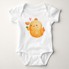 NIEDLICH ORANGE EASTER CHICK MIT PINK-BLUME BABY STRAMPLER