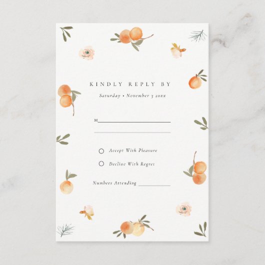 Niedlich Orange Floral Boho Botanical Wedding RSVP Begleitkarte (Vorderseite)