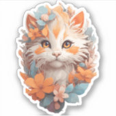 Niedlich Orange Floral Kitty Cat Aufkleber (Vorderseite)