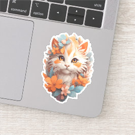 Niedlich Orange Floral Kitty Cat Aufkleber